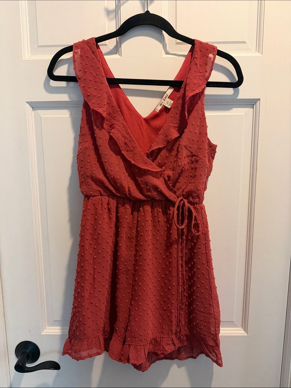 miami Rust Red Textured Sleeveless V-Neck Romper